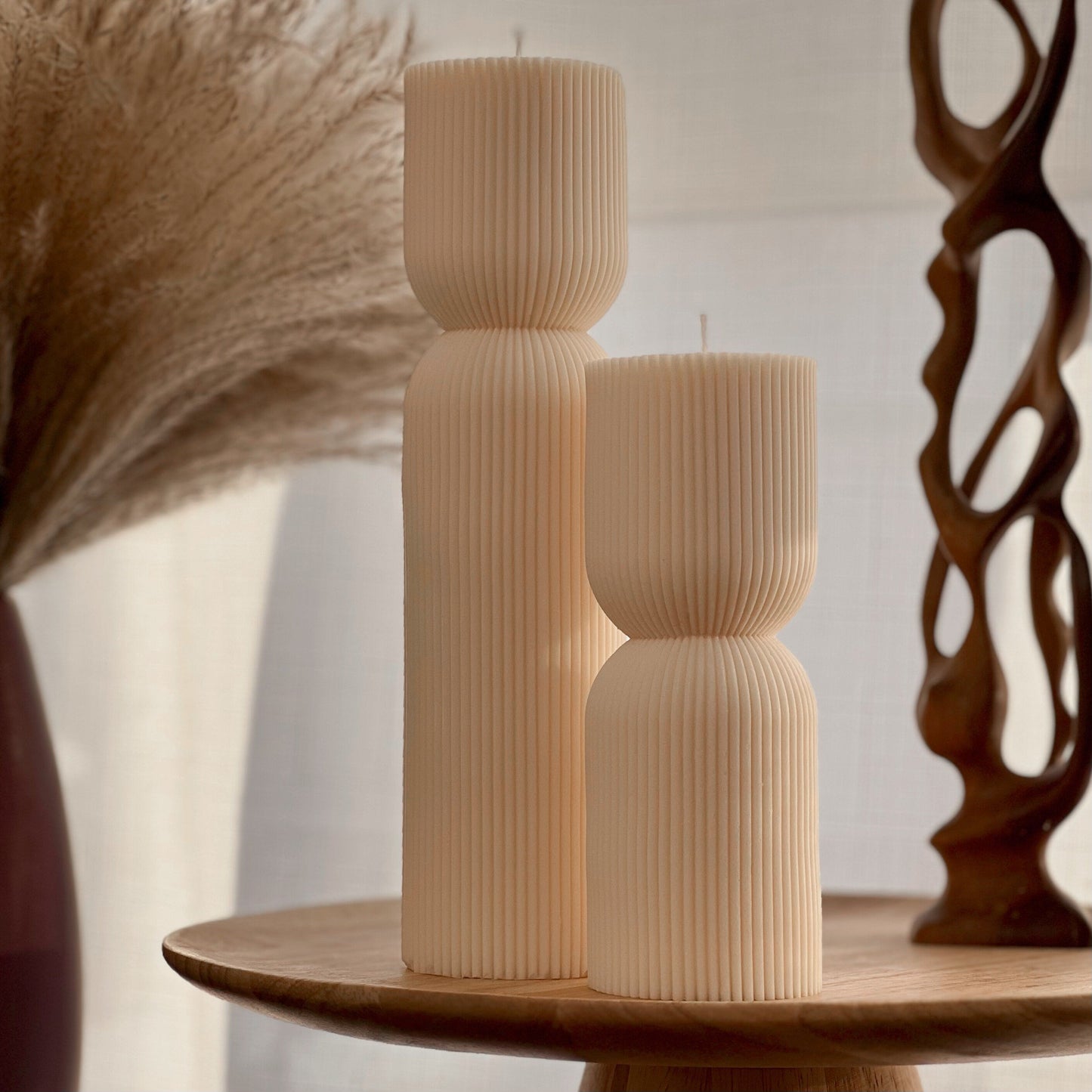 Ribbed Hourglass Pillar Candle